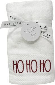 Rae Dunn Hand Towels WHITE Set of 2 - HOHOHO LL RED 16'x 30' Christmas Holiday